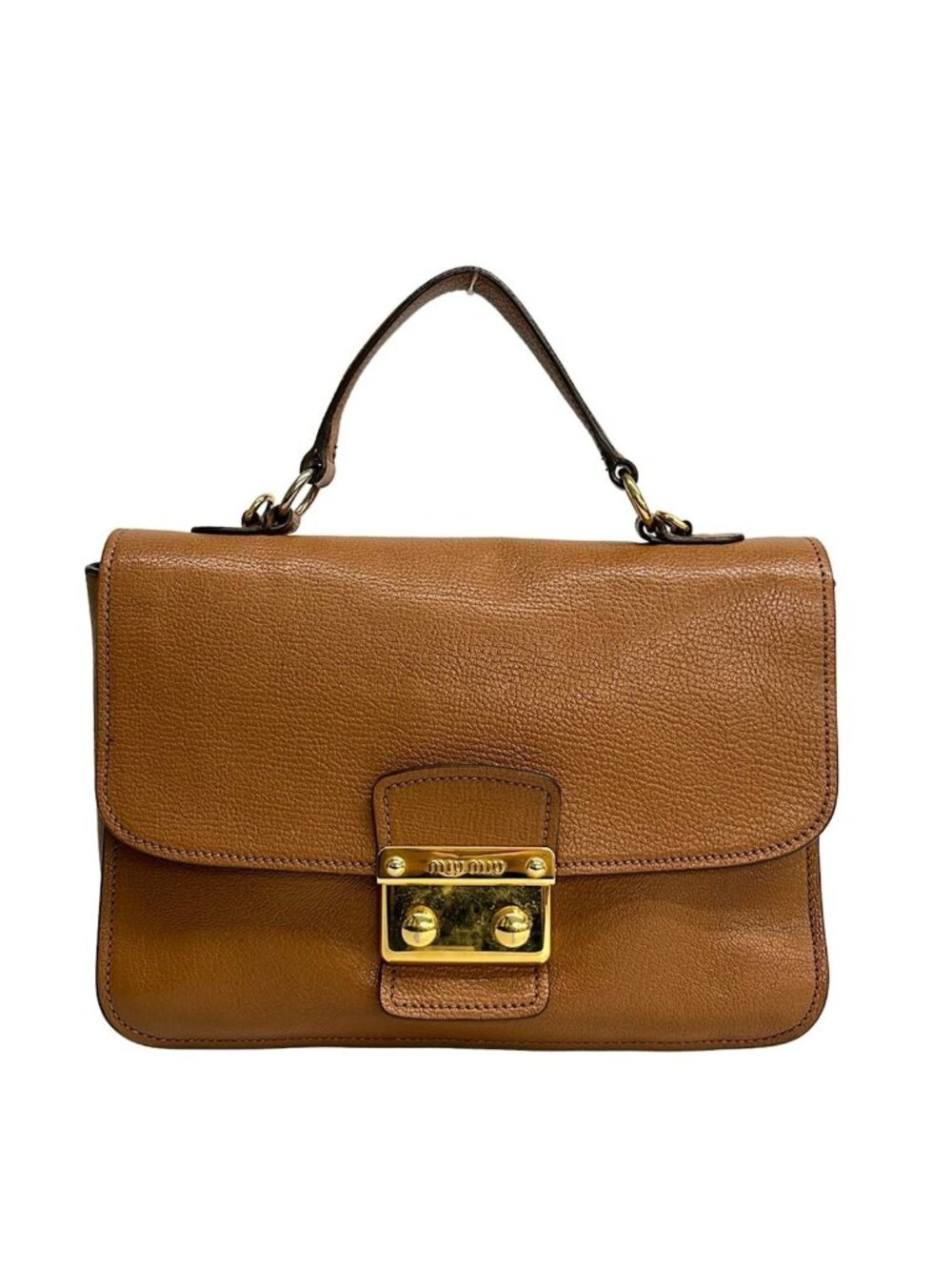 Miu Miu Shoulder Bag Madras Dark Brown Gold 2-Way Leather